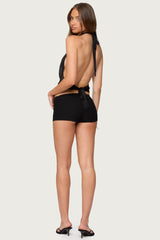 Shiny Knit Cowl Neck Backless Top