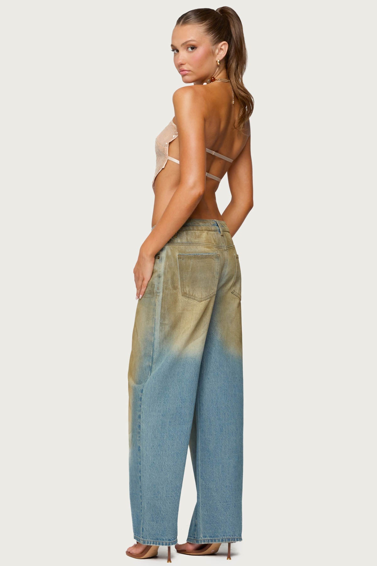 Sequin Backless Triangle Strapless Top