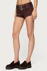 Studded Belt Denim Micro Shorts