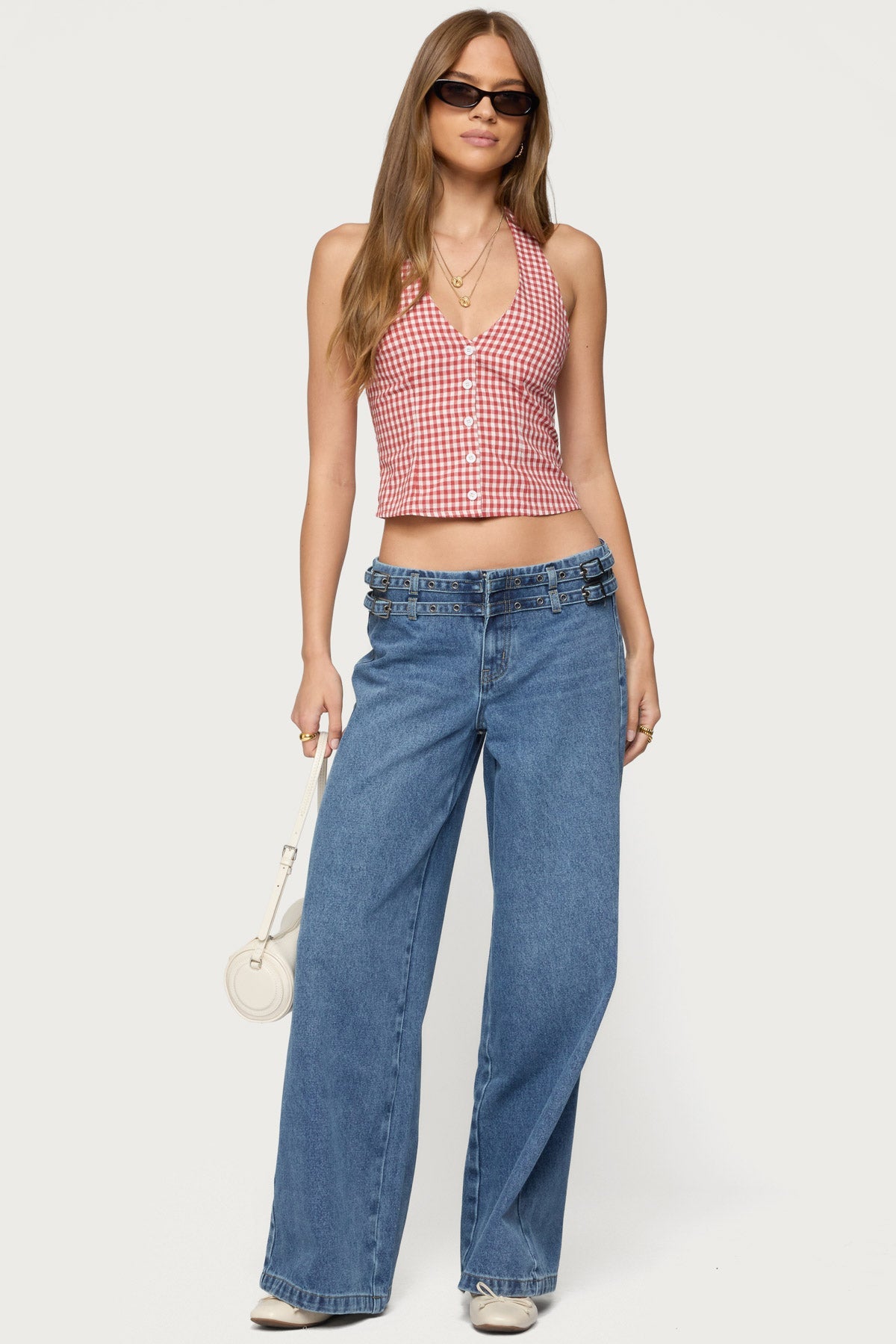 Evan Gingham Button Up Halter Top