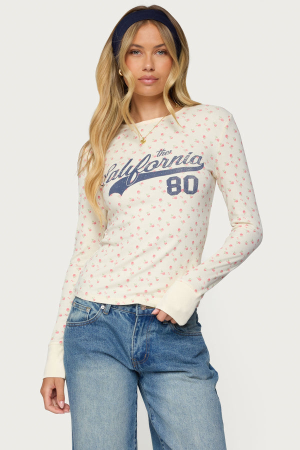 Cali Floral Ribbed Long Sleeve T Shirt