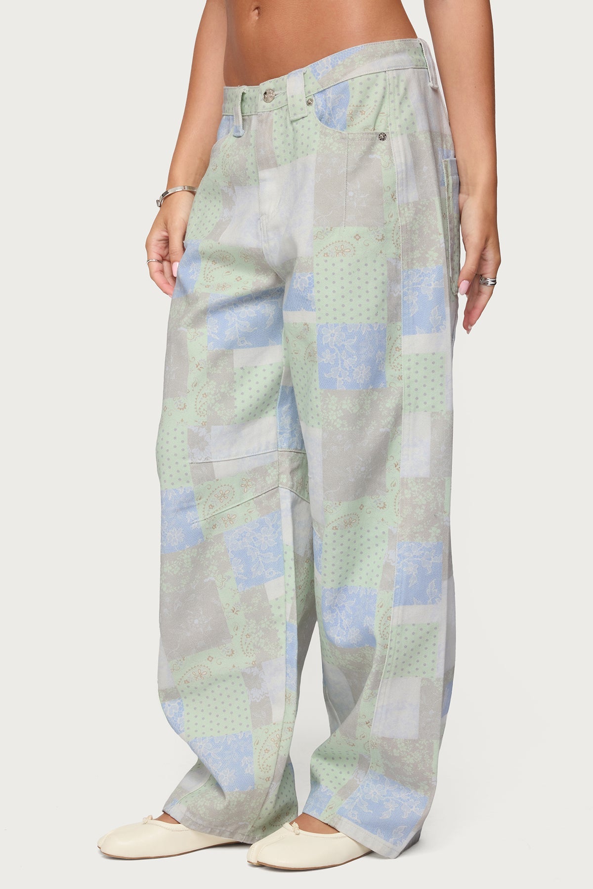 Patchwork Low Rise Baggy Jeans