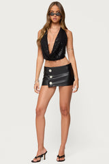 Fringed Sequin Backless Halter top