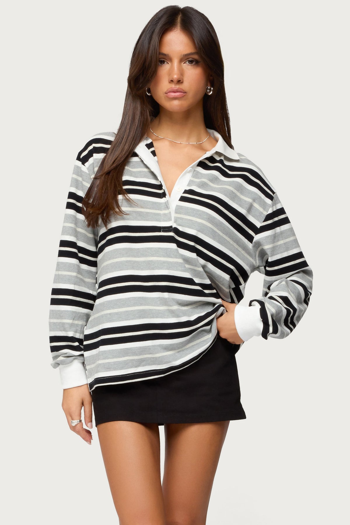 Renya Striped Long Sleeve Polo Top