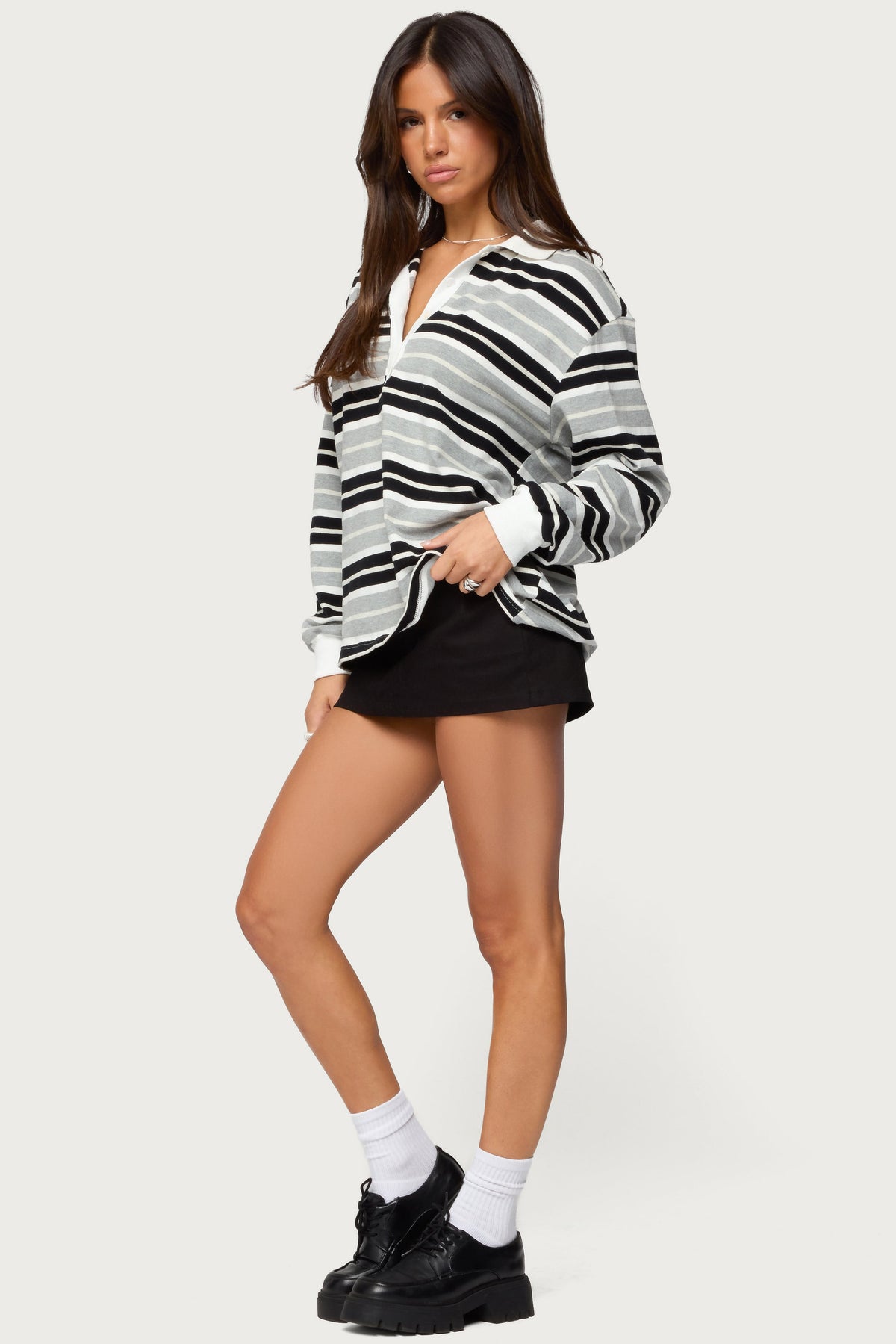 Renya Striped Long Sleeve Polo Top