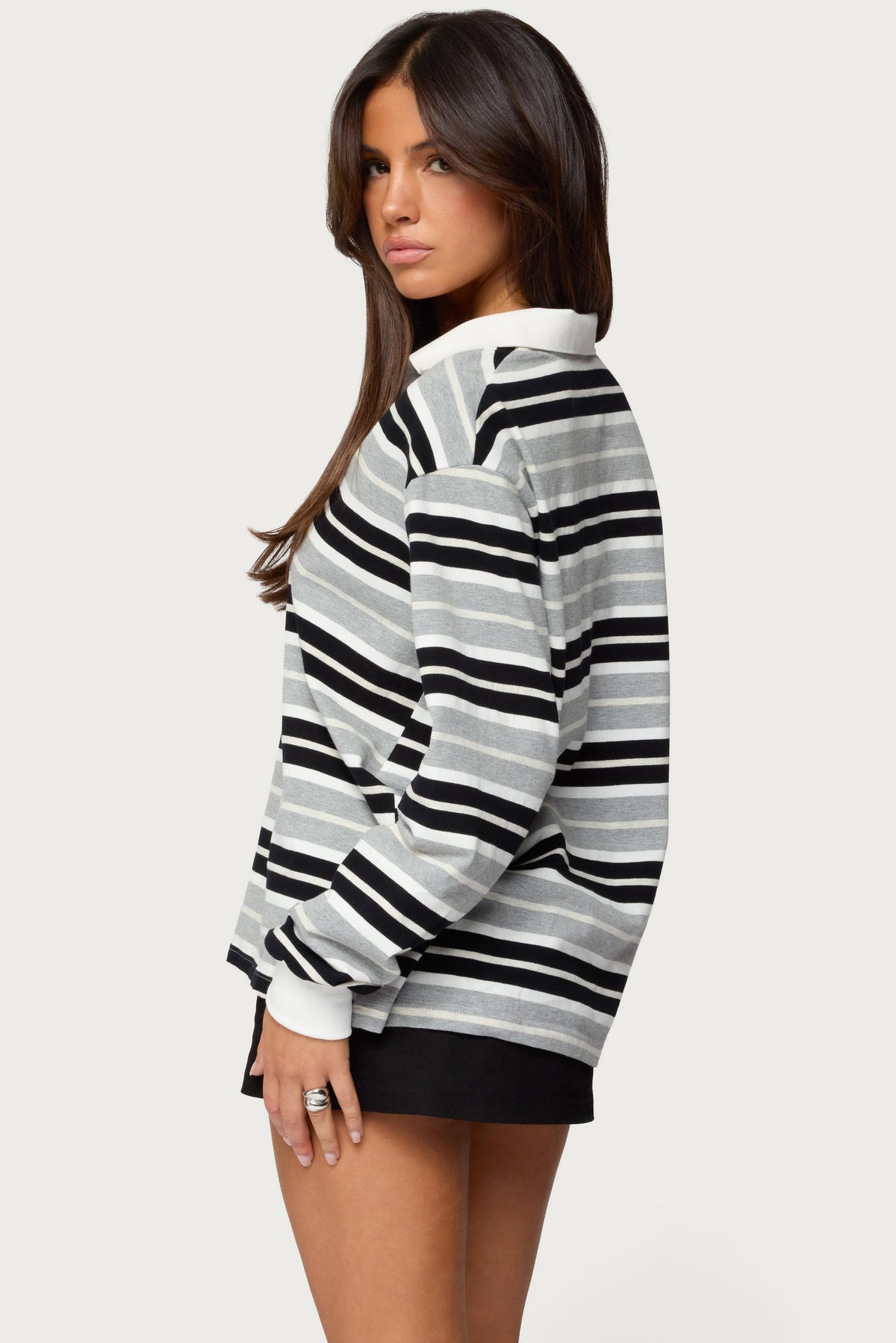 Renya Striped Long Sleeve Polo Top