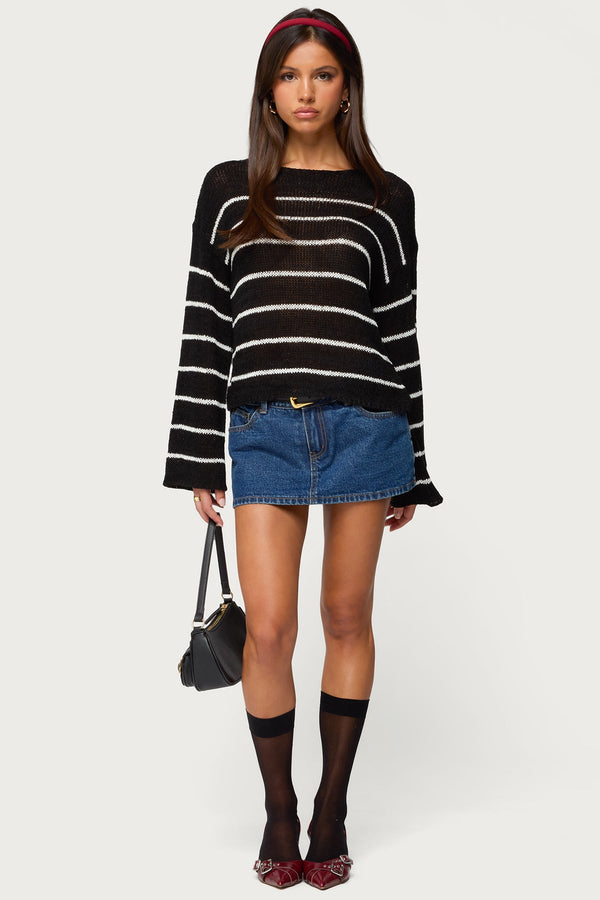 Striped Drop Shoulder Light Knit Sweater