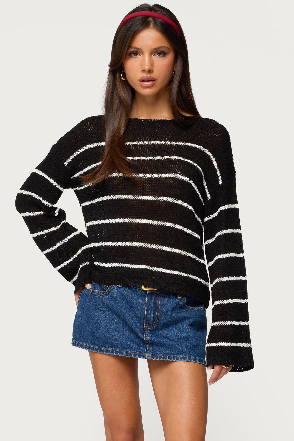 Striped Drop Shoulder Light Knit Sweater