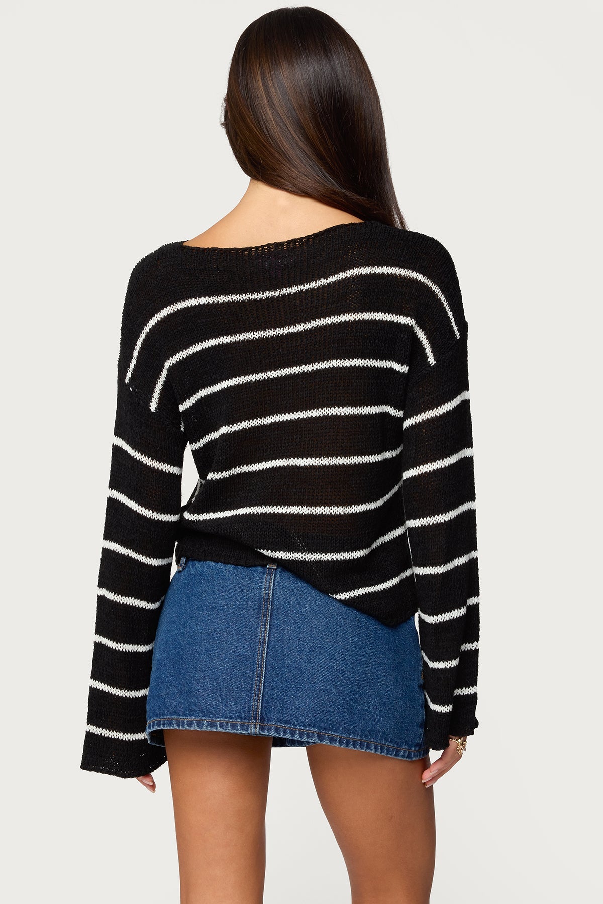 Striped Drop Shoulder Light Knit Sweater