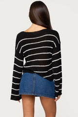 Striped Drop Shoulder Light Knit Sweater