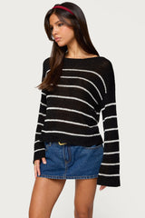 Striped Drop Shoulder Light Knit Sweater