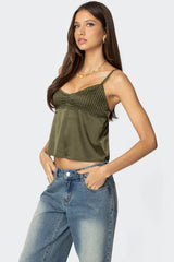 Blanca Satin Effect Lace Trim Tank Top