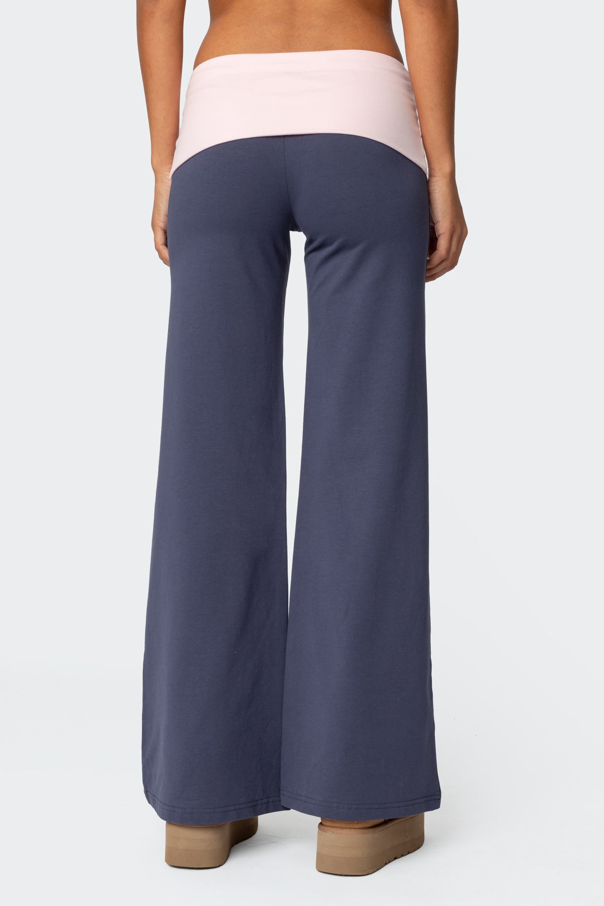 Wide Leg Contrast Fold Over Trousers