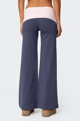 Wide Leg Contrast Fold Over Trousers